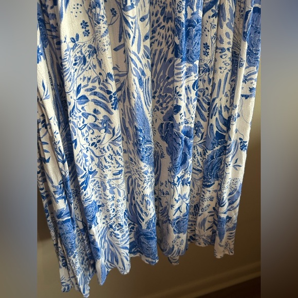 FREE PEOPLE Tropical Blue and White Fit & Flare Midi Dress - Picture 5 of 15